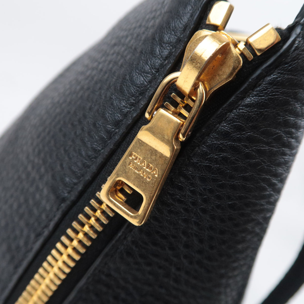PRADA 2Way Leather Side Zip Handbag Black