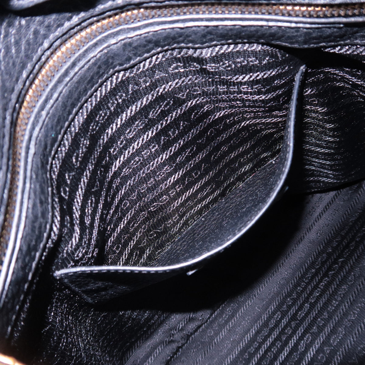 PRADA 2Way Leather Side Zip Handbag Black
