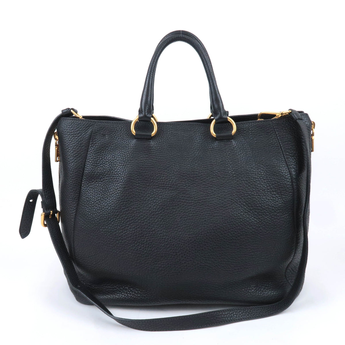 PRADA 2Way Leather Side Zip Handbag Black