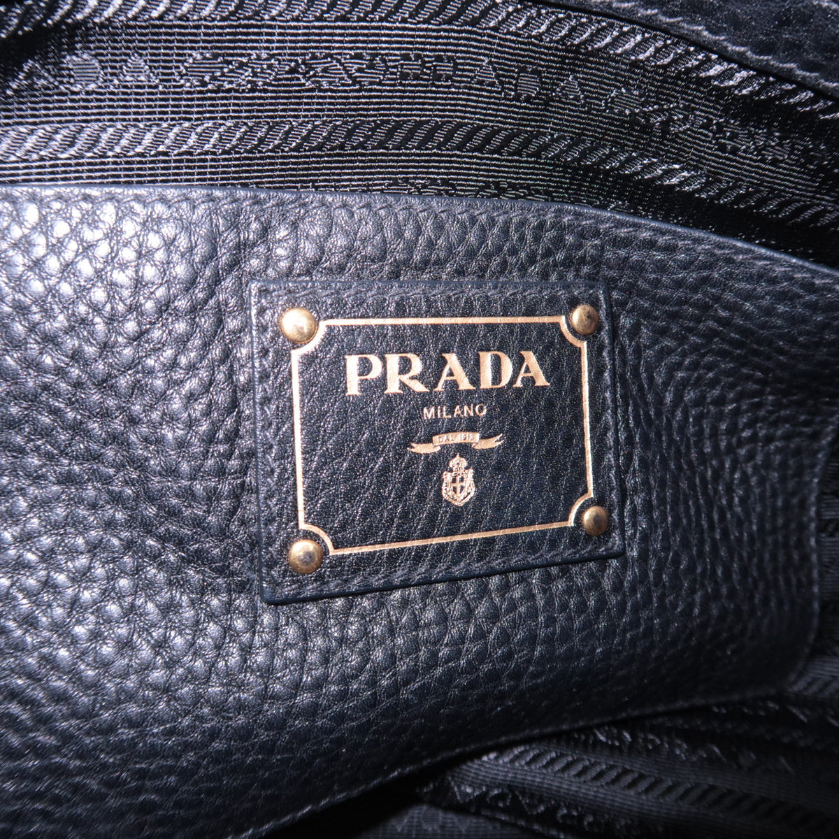 PRADA 2Way Leather Side Zip Handbag Black