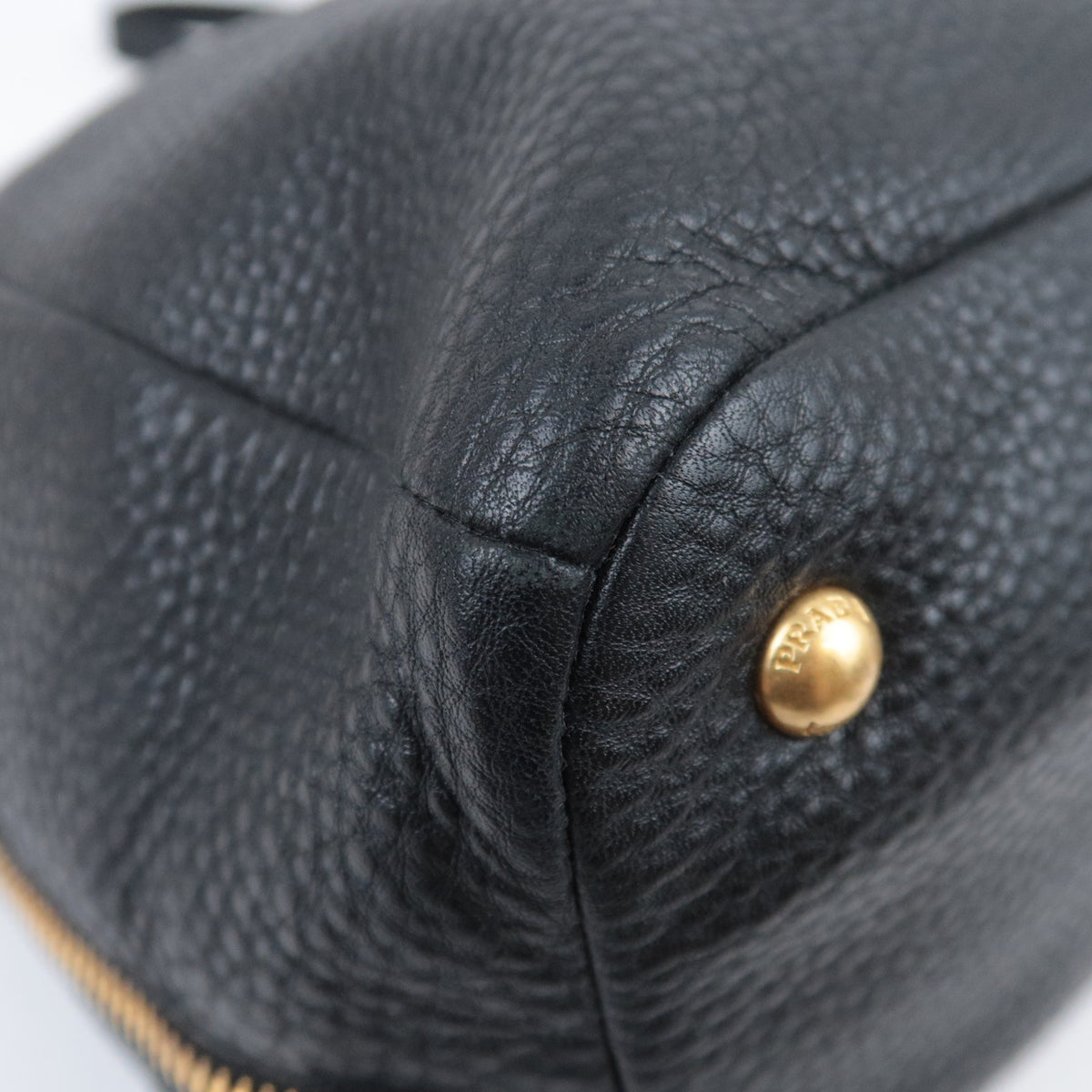 PRADA 2Way Leather Side Zip Handbag Black