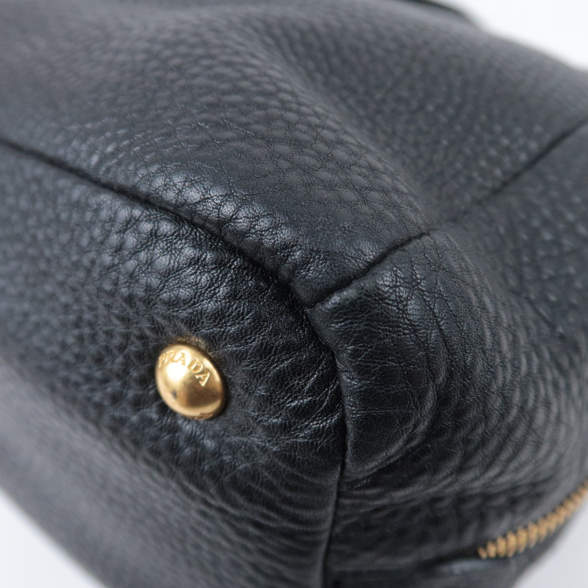 PRADA 2Way Leather Side Zip Handbag Black