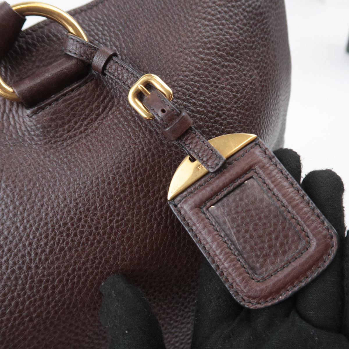 PRADA Two Tone 2Way Leather Handbag Brown Black *Strap, Name tag