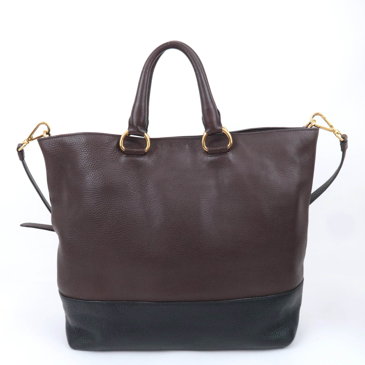PRADA Two Tone 2Way Leather Handbag Brown Black *Strap, Name tag