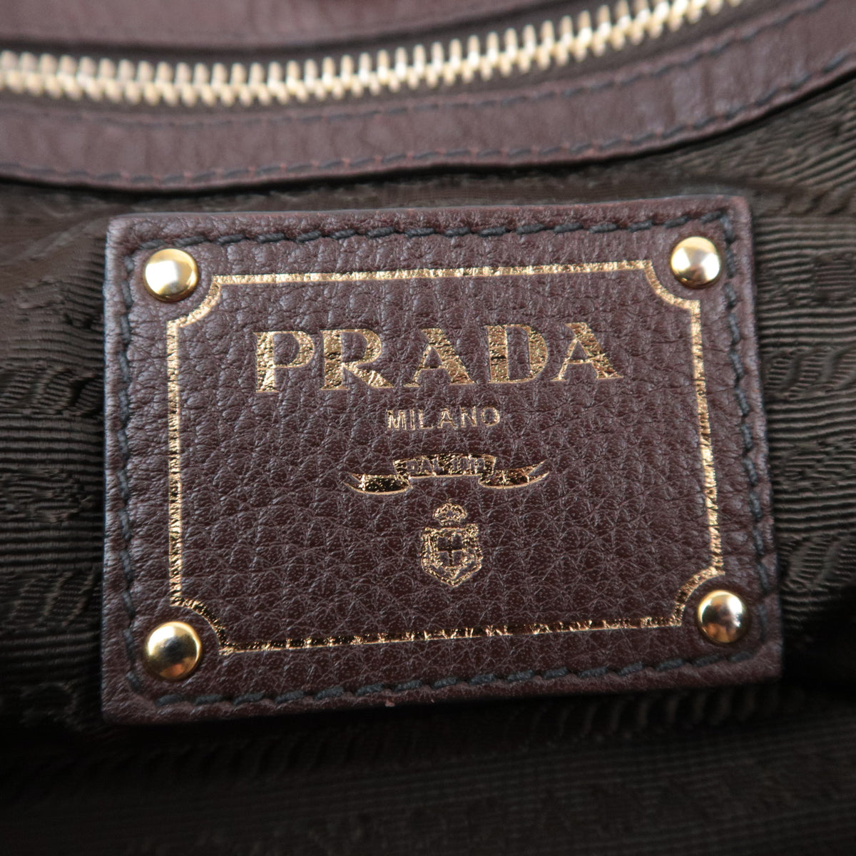 PRADA Two Tone 2Way Leather Handbag Brown Black *Strap, Name tag