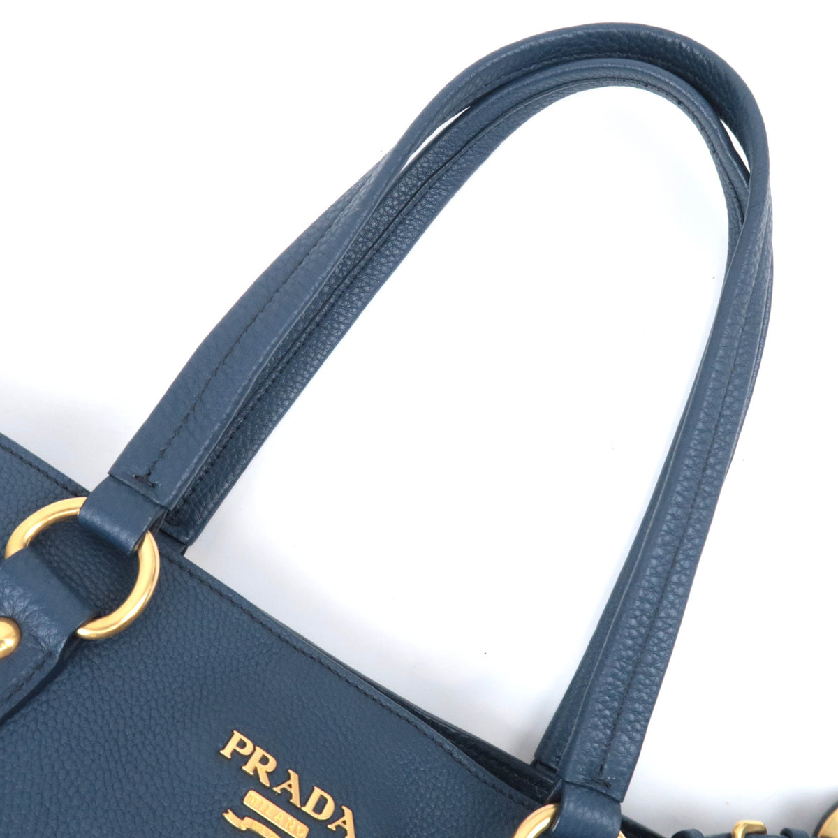 PRADA Leather Side Zip Tote Bag Navy BR4372