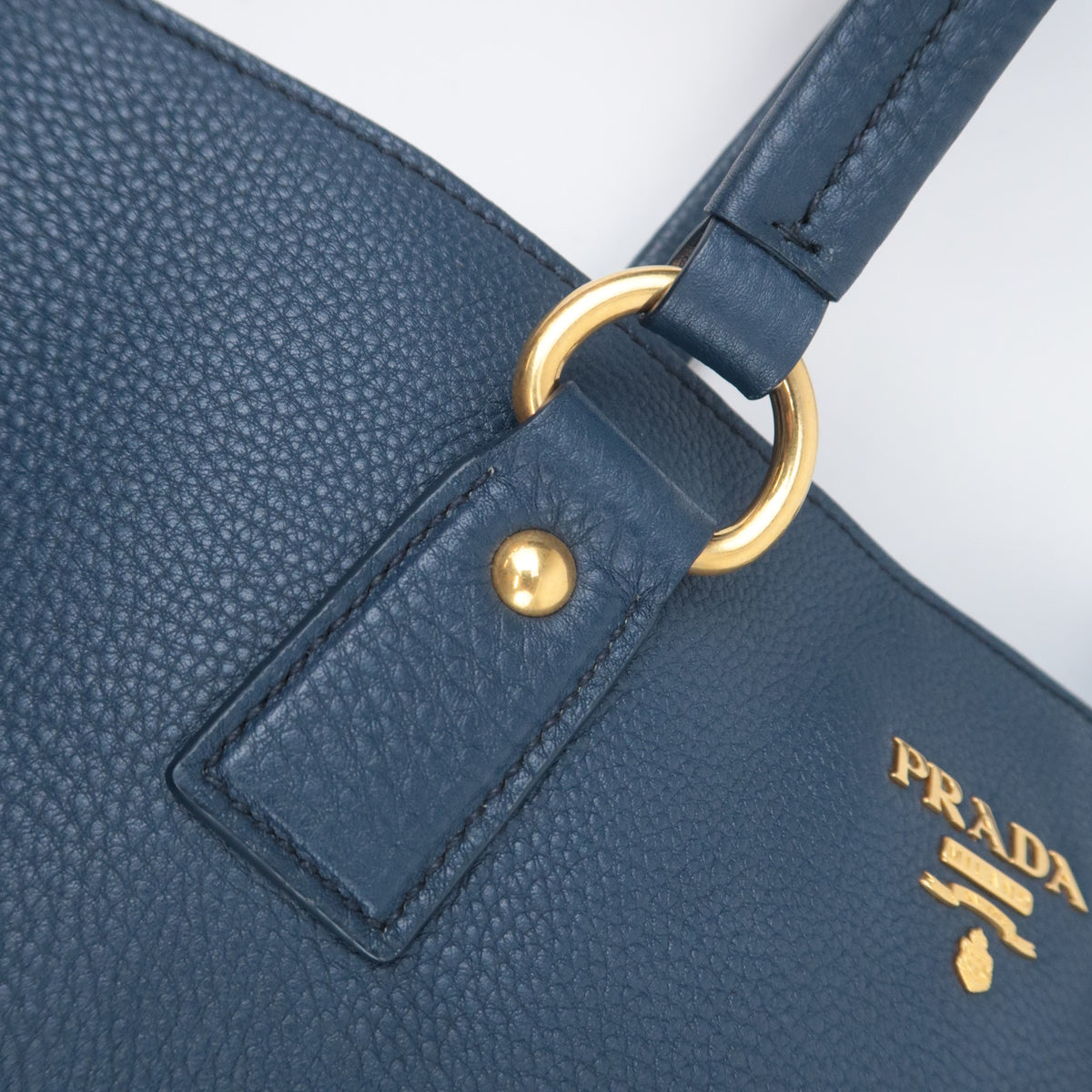 PRADA Leather Side Zip Tote Bag Navy BR4372