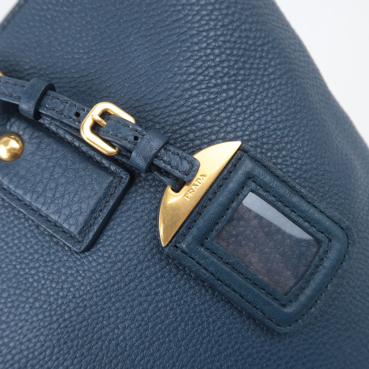 PRADA Leather Side Zip Tote Bag Navy BR4372