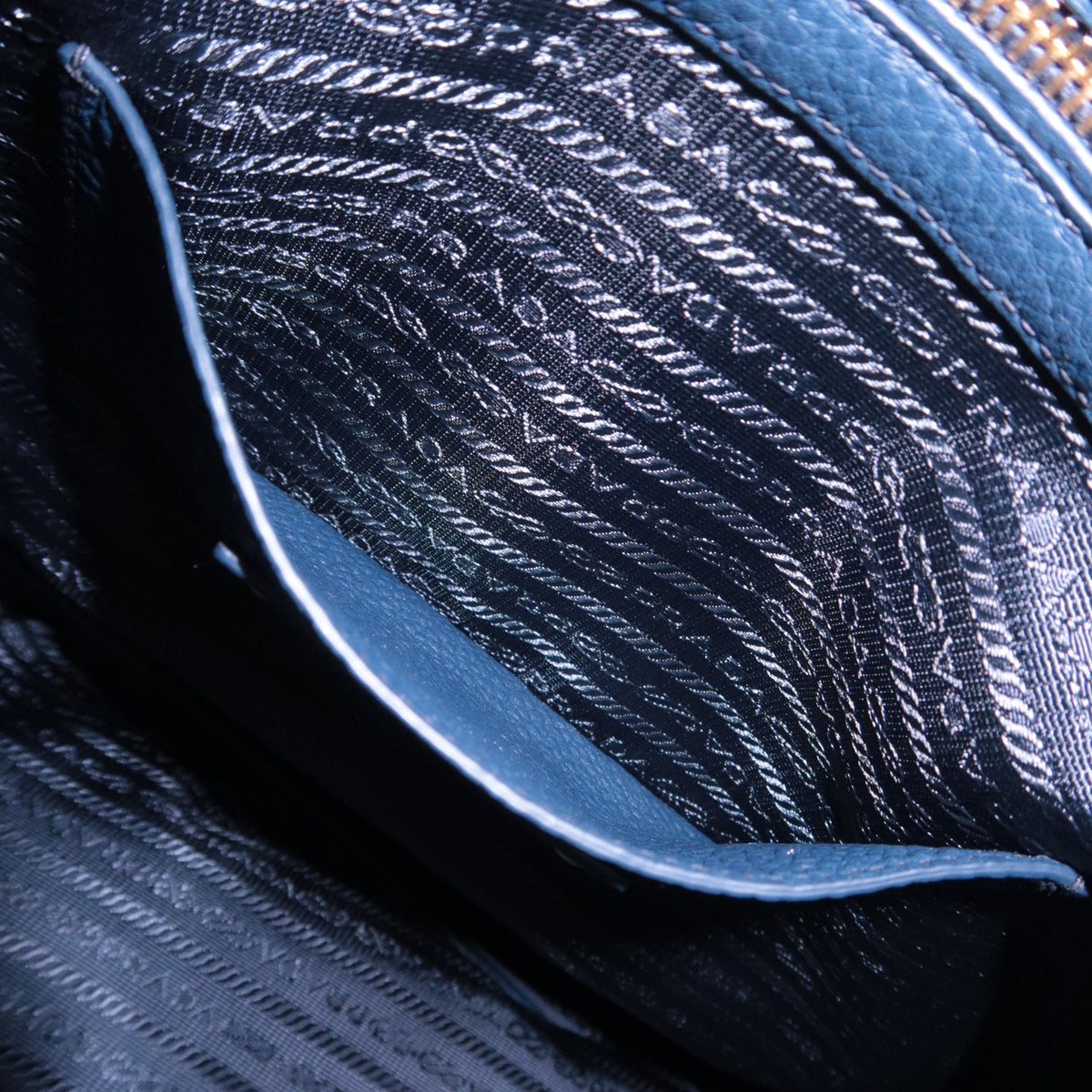 PRADA Leather Side Zip Tote Bag Navy BR4372