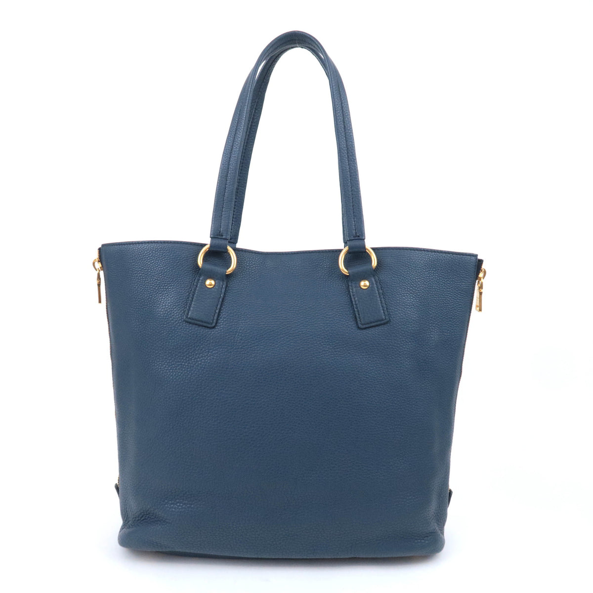 PRADA Leather Side Zip Tote Bag Navy BR4372