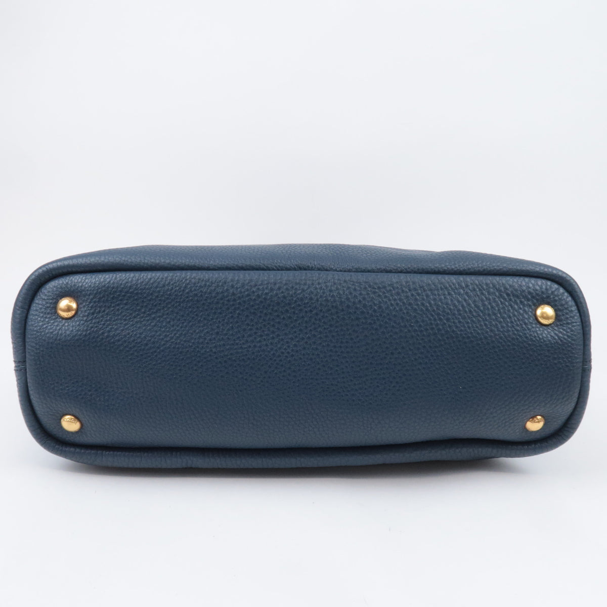 PRADA Leather Side Zip Tote Bag Navy BR4372