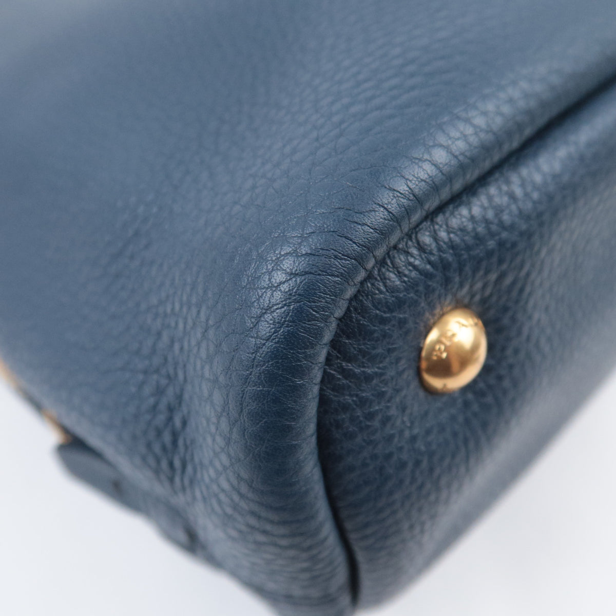 PRADA Leather Side Zip Tote Bag Navy BR4372