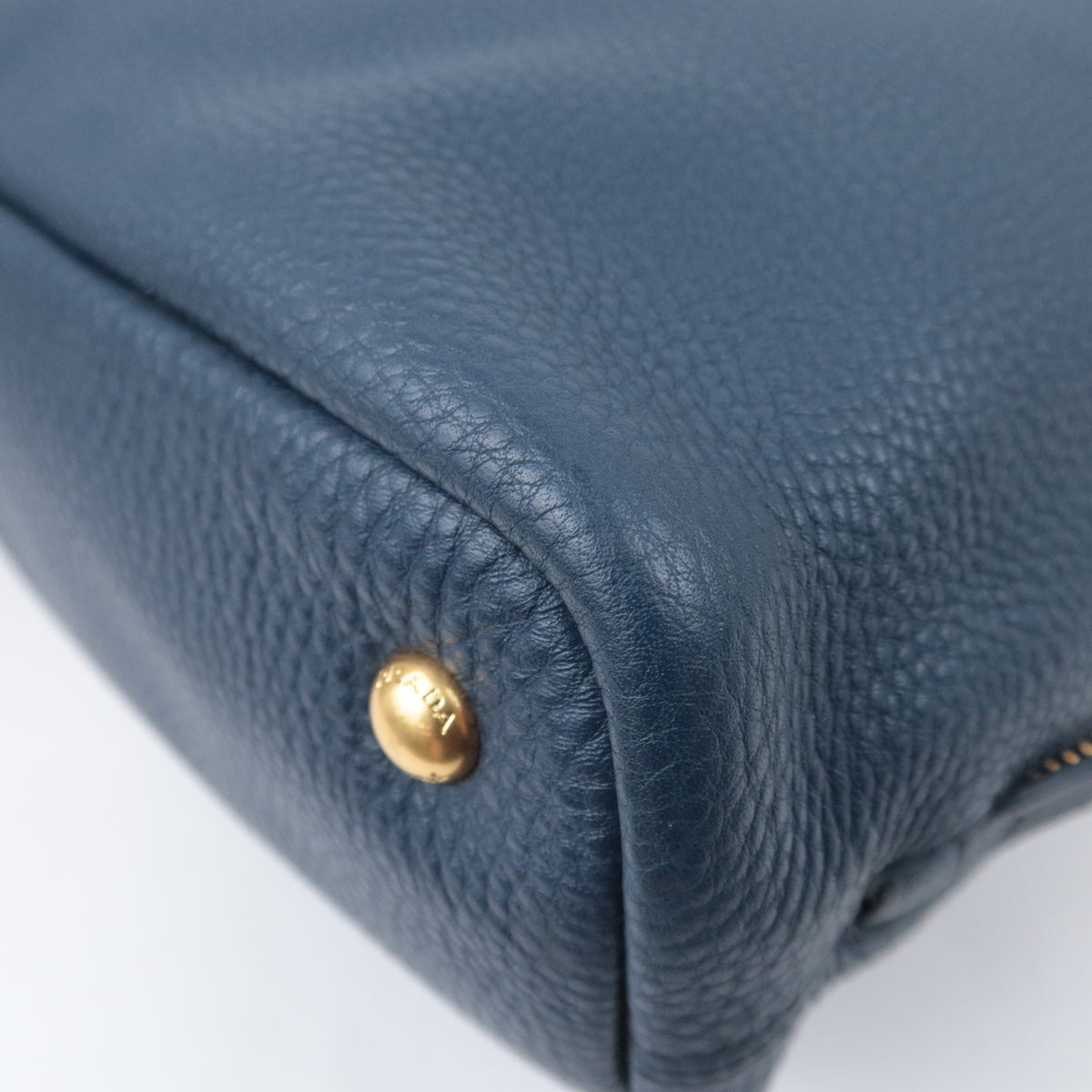 PRADA Leather Side Zip Tote Bag Navy BR4372