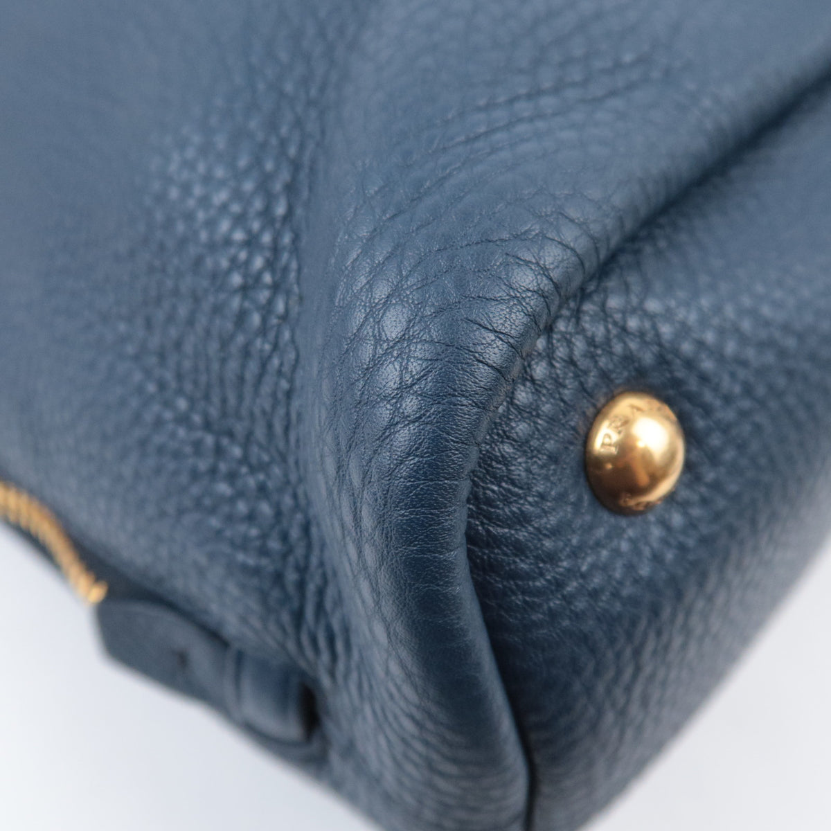 PRADA Leather Side Zip Tote Bag Navy BR4372