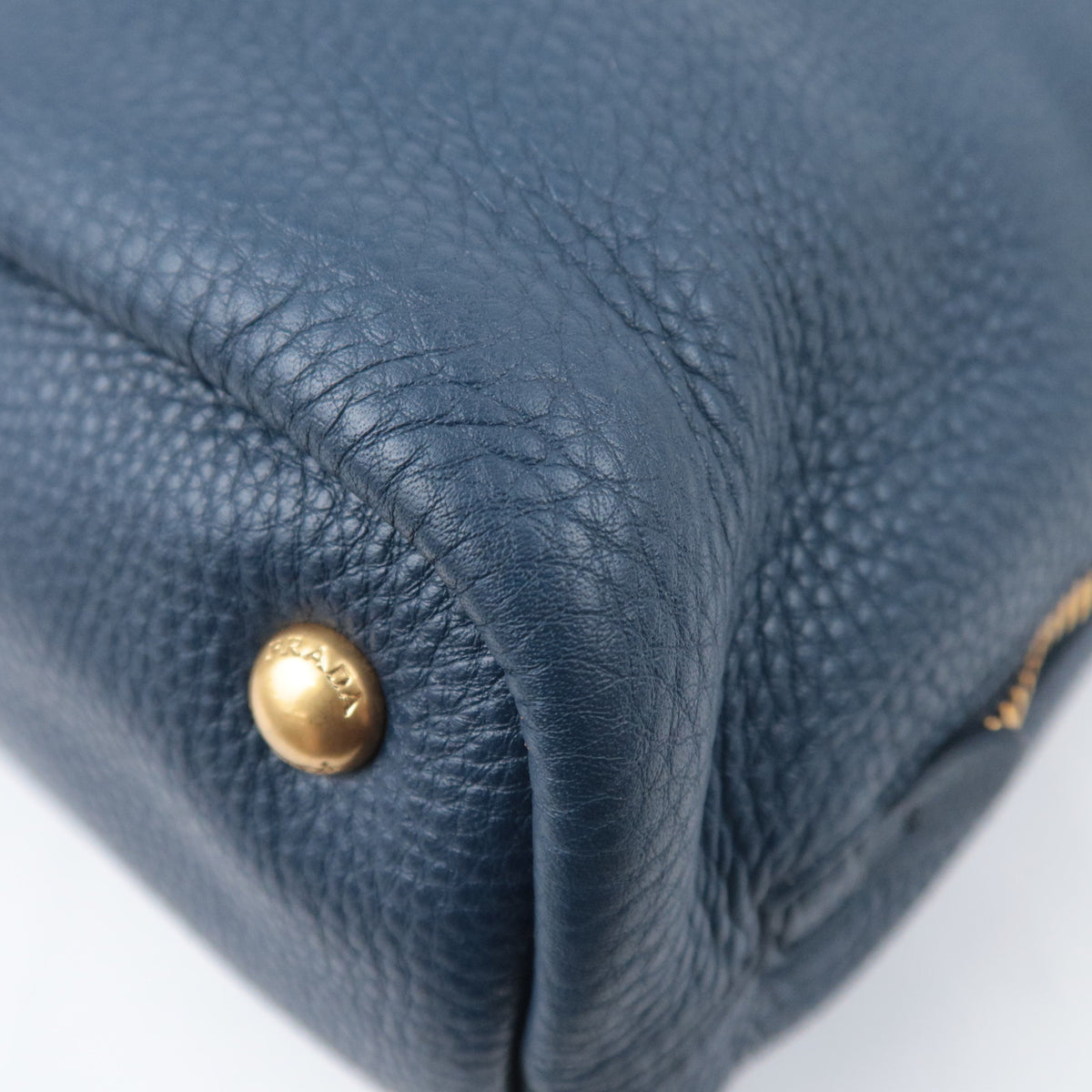 PRADA Leather Side Zip Tote Bag Navy BR4372
