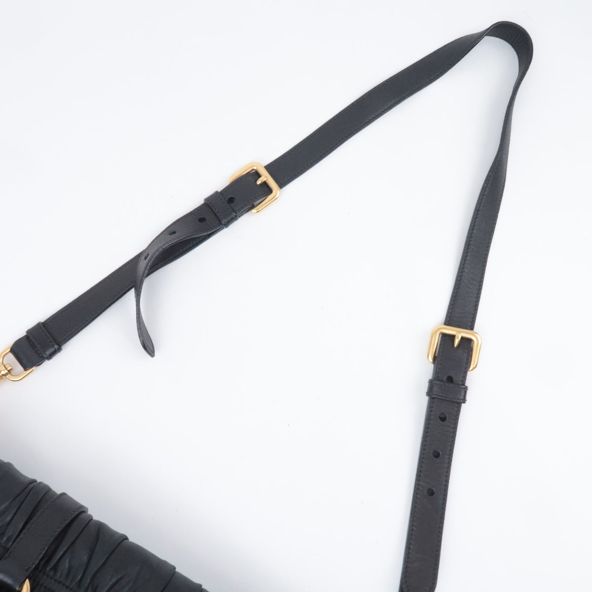 PRADA Gathered Leather Crossbody Flap Bag Black