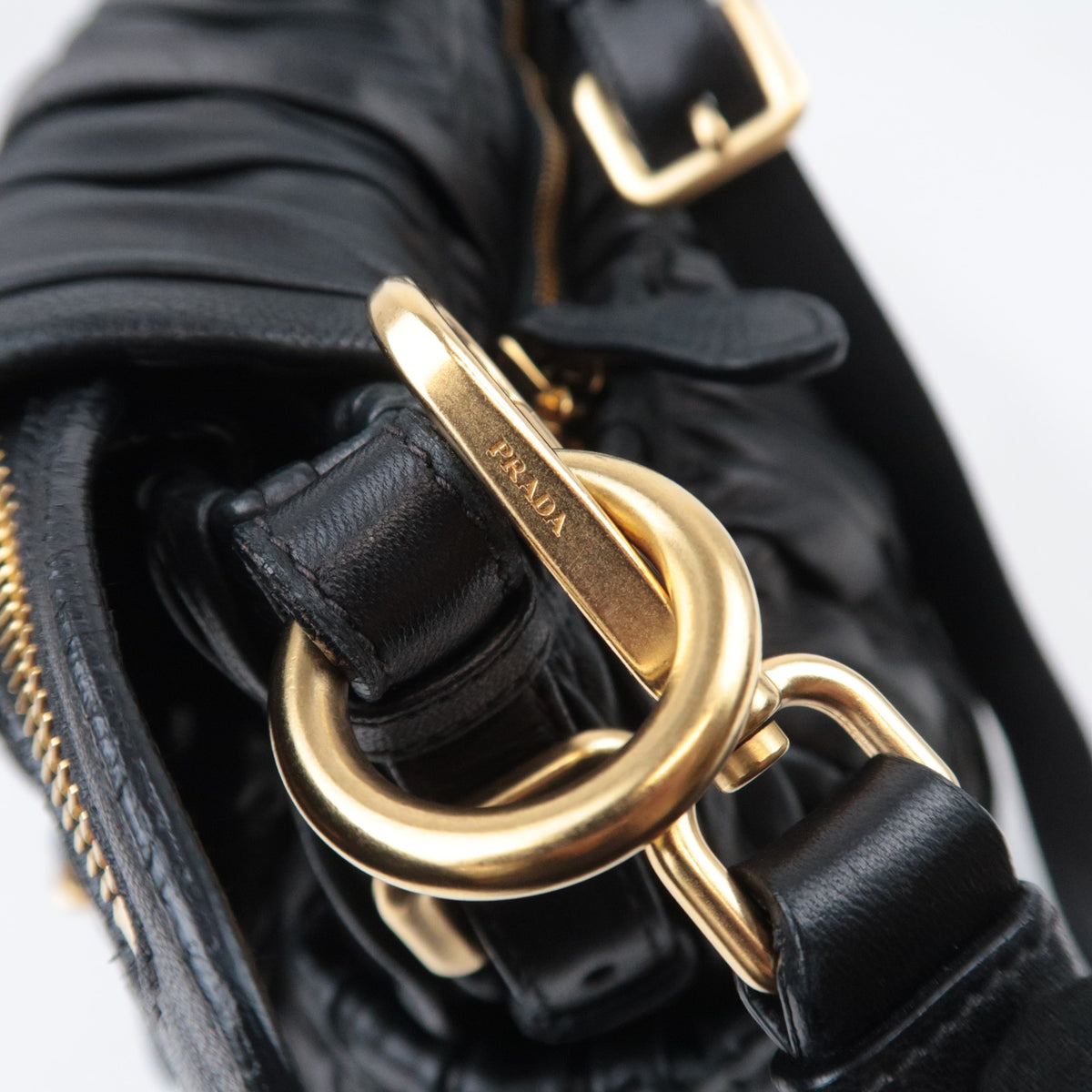 PRADA Gathered Leather Crossbody Flap Bag Black
