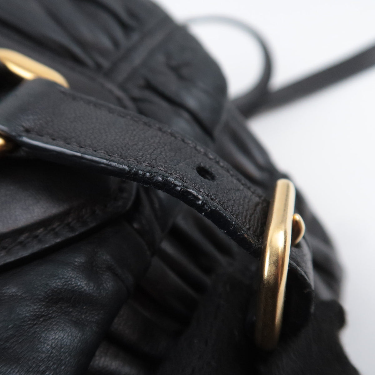PRADA Gathered Leather Crossbody Flap Bag Black