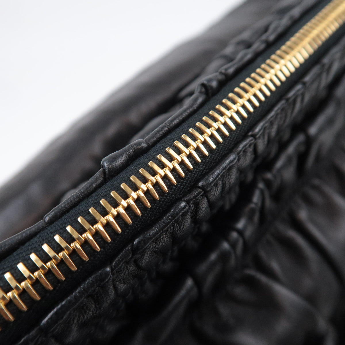 PRADA Gathered Leather Crossbody Flap Bag Black