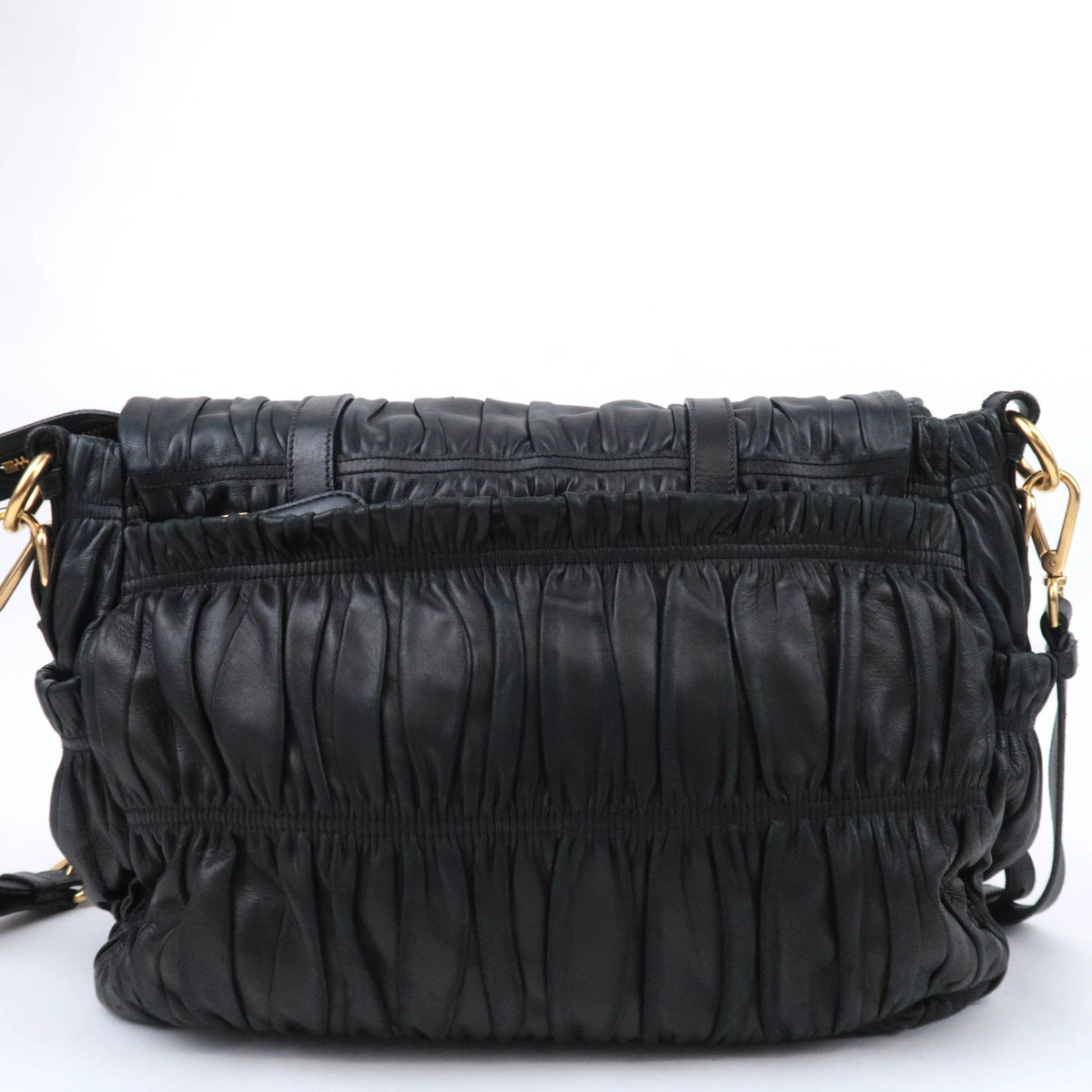 PRADA Gathered Leather Crossbody Flap Bag Black