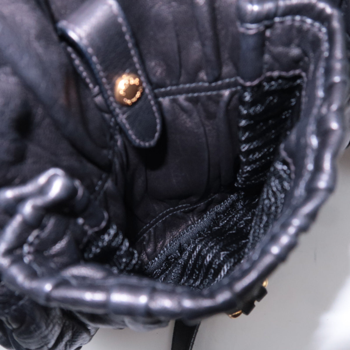 PRADA Gathered Leather Crossbody Flap Bag Black