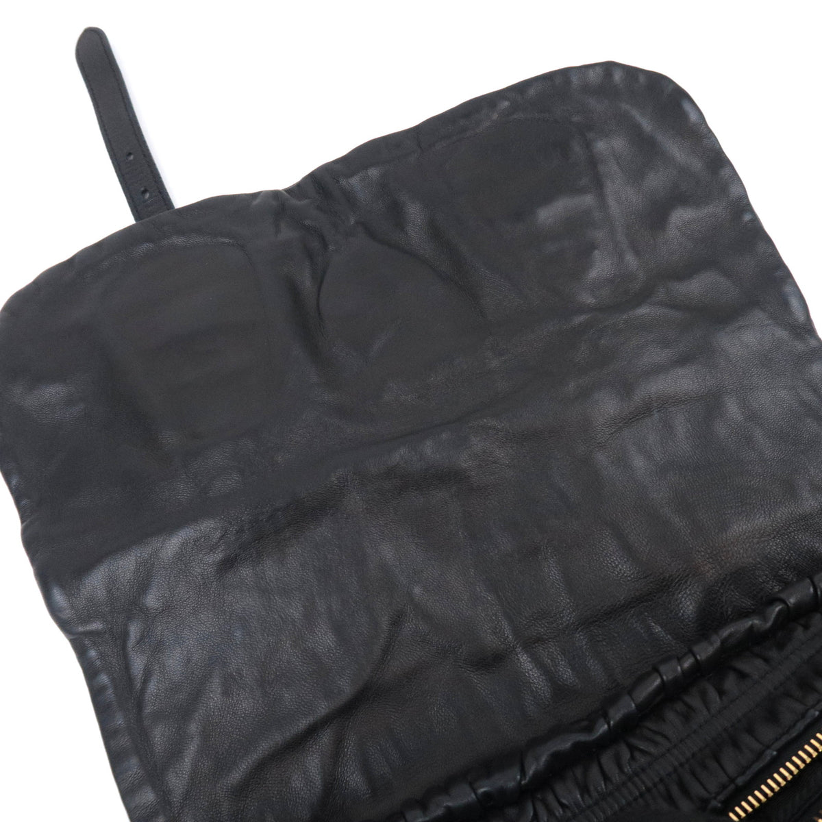 PRADA Gathered Leather Crossbody Flap Bag Black
