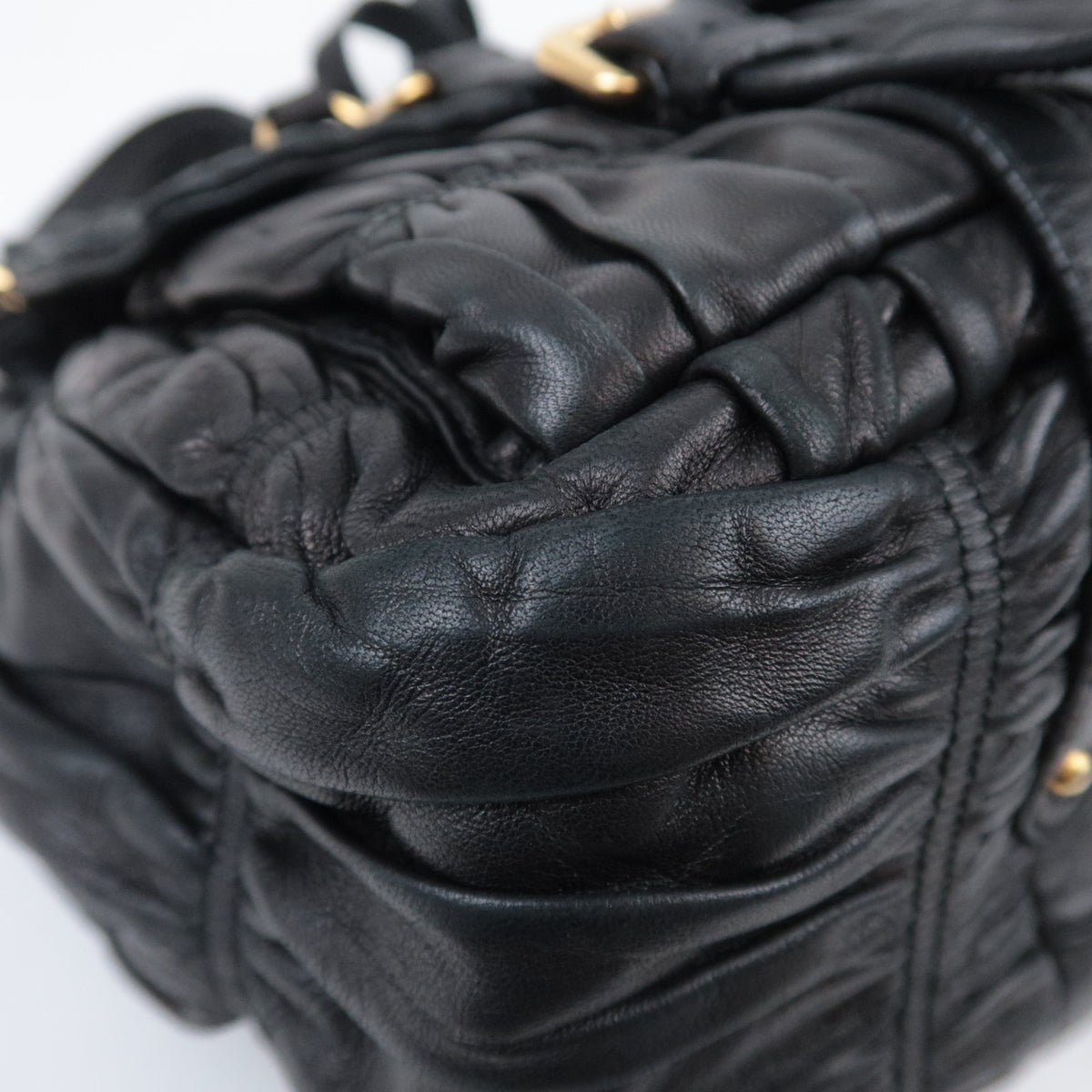 PRADA Gathered Leather Crossbody Flap Bag Black
