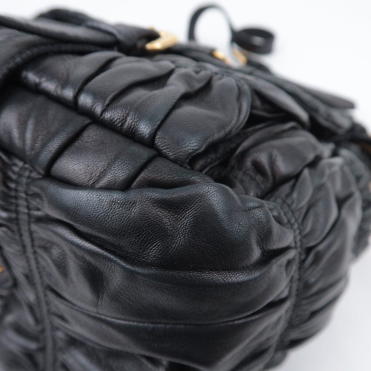 PRADA Gathered Leather Crossbody Flap Bag Black