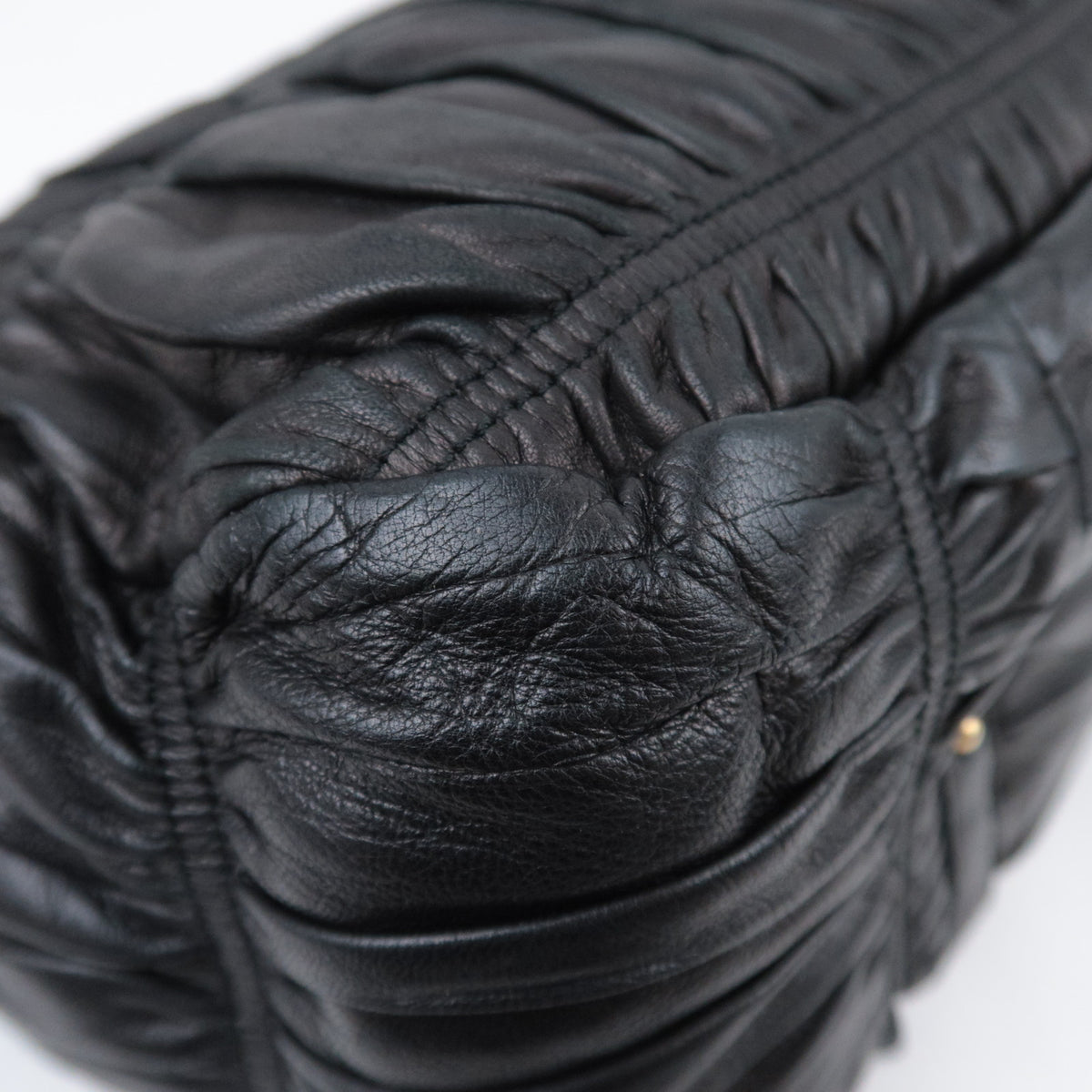 PRADA Gathered Leather Crossbody Flap Bag Black