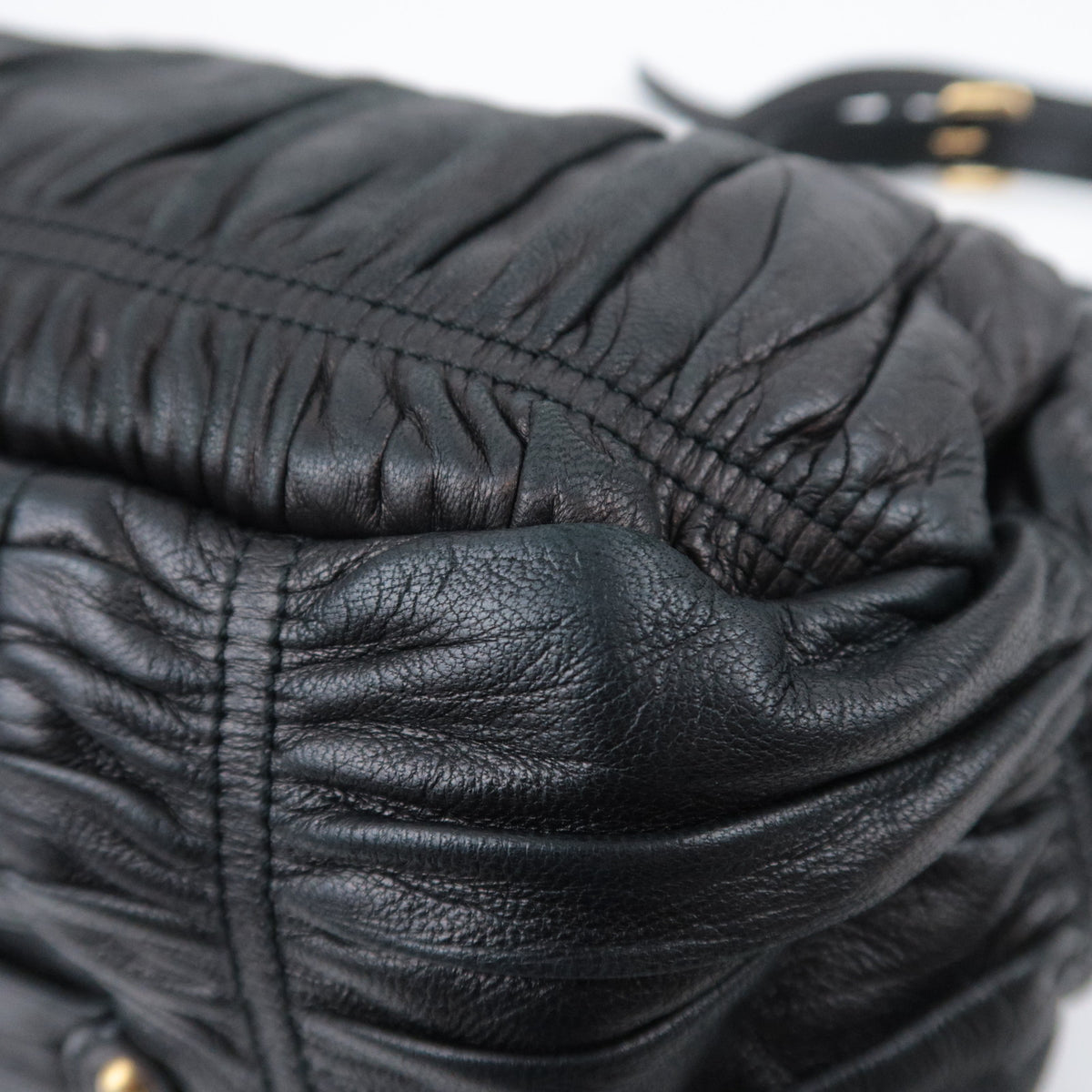 PRADA Gathered Leather Crossbody Flap Bag Black