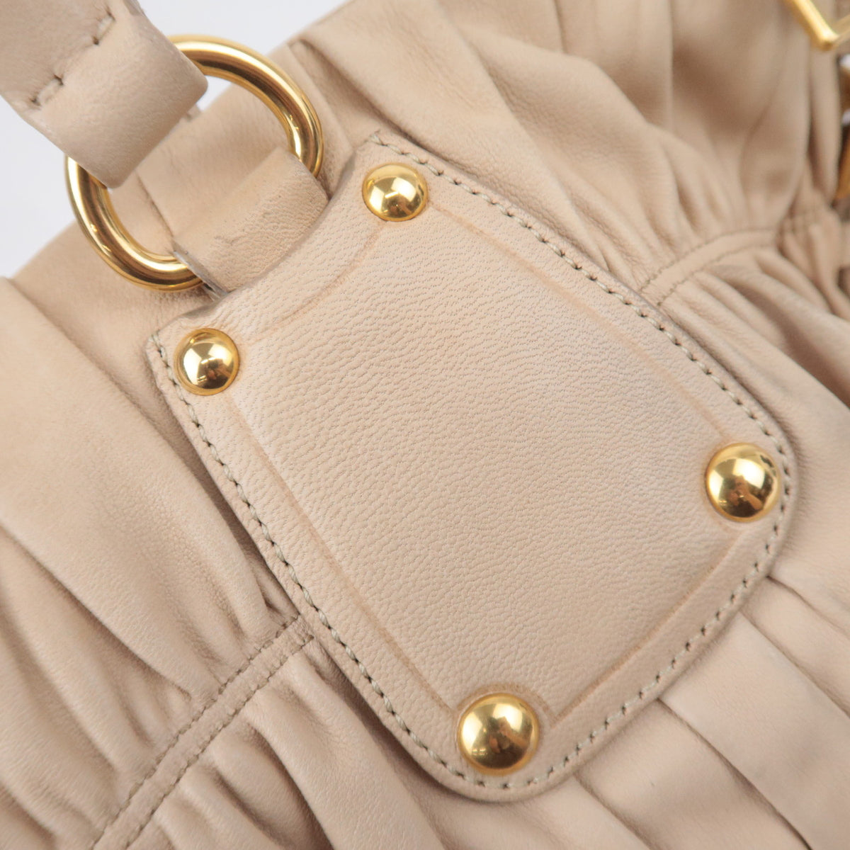 PRADA Gathered Leather 2Way Handbag Beige