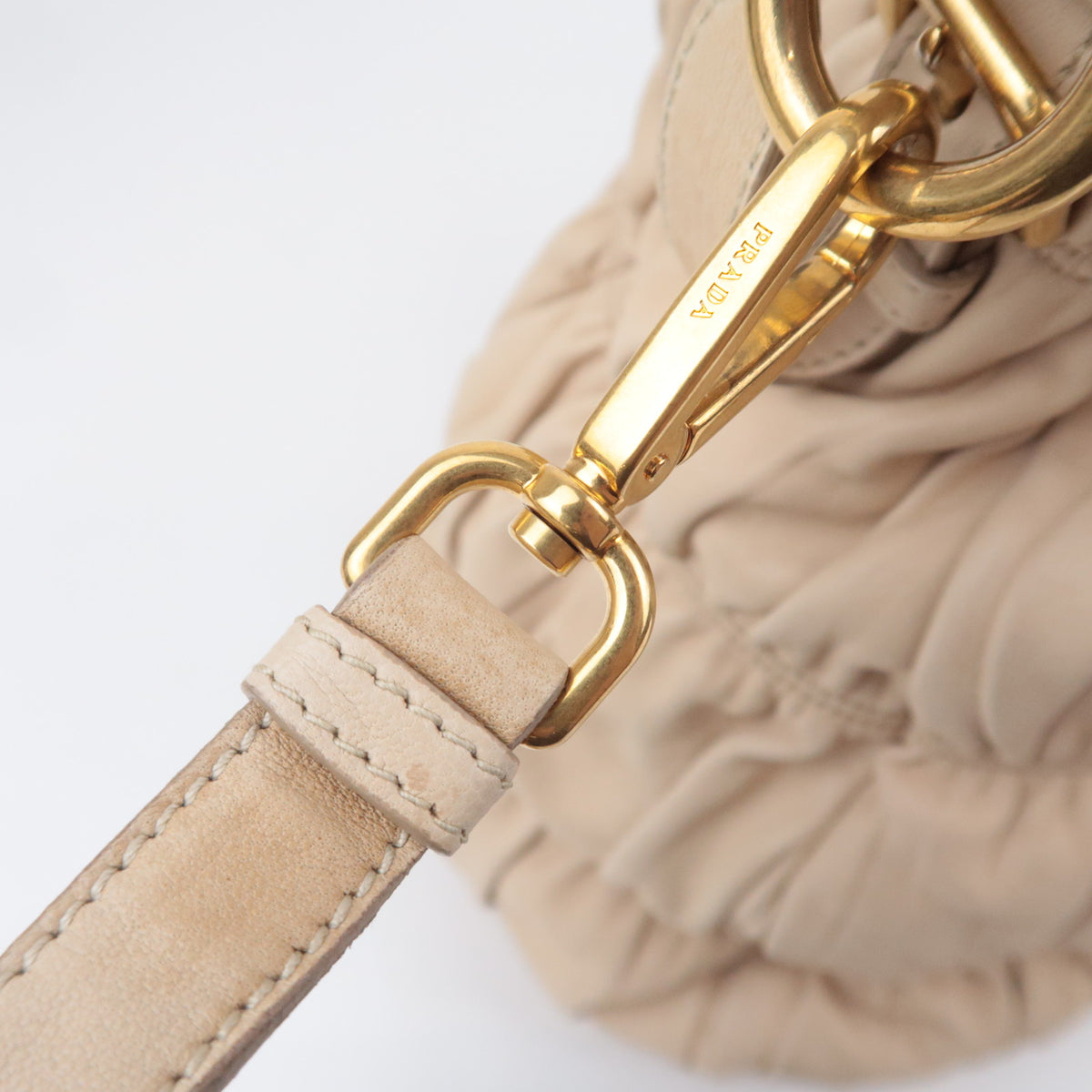 PRADA Gathered Leather 2Way Handbag Beige