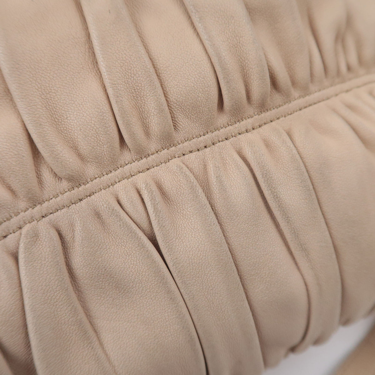 PRADA Gathered Leather 2Way Handbag Beige