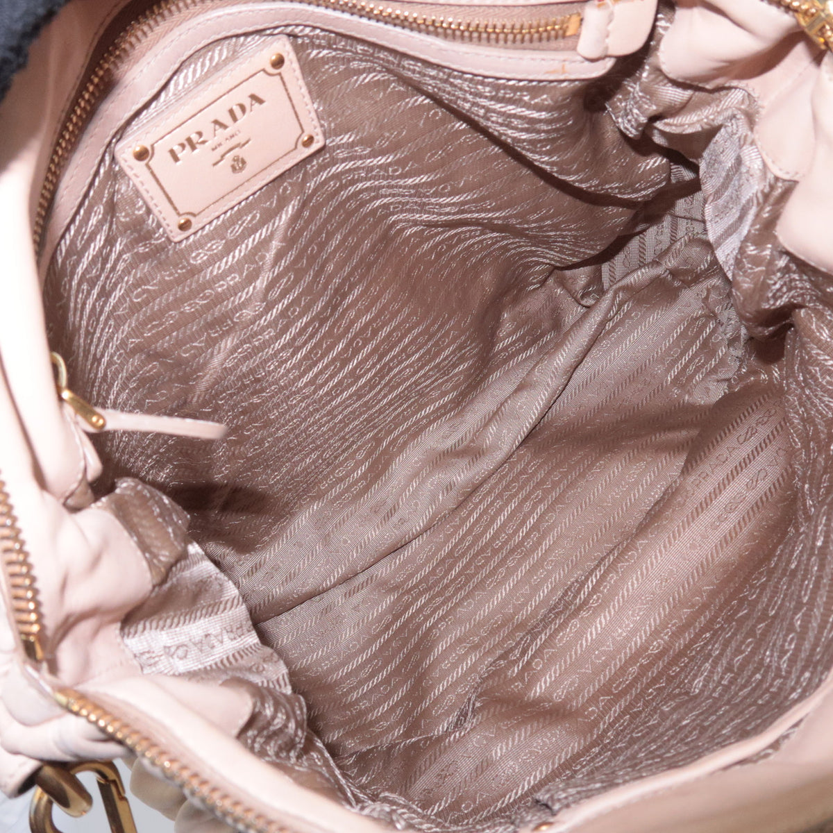 PRADA Gathered Leather 2Way Handbag Beige