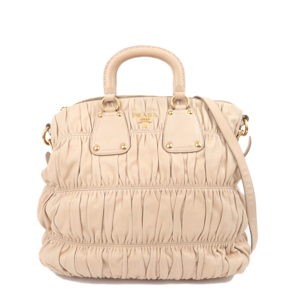 PRADA Gathered Leather 2Way Handbag Beige