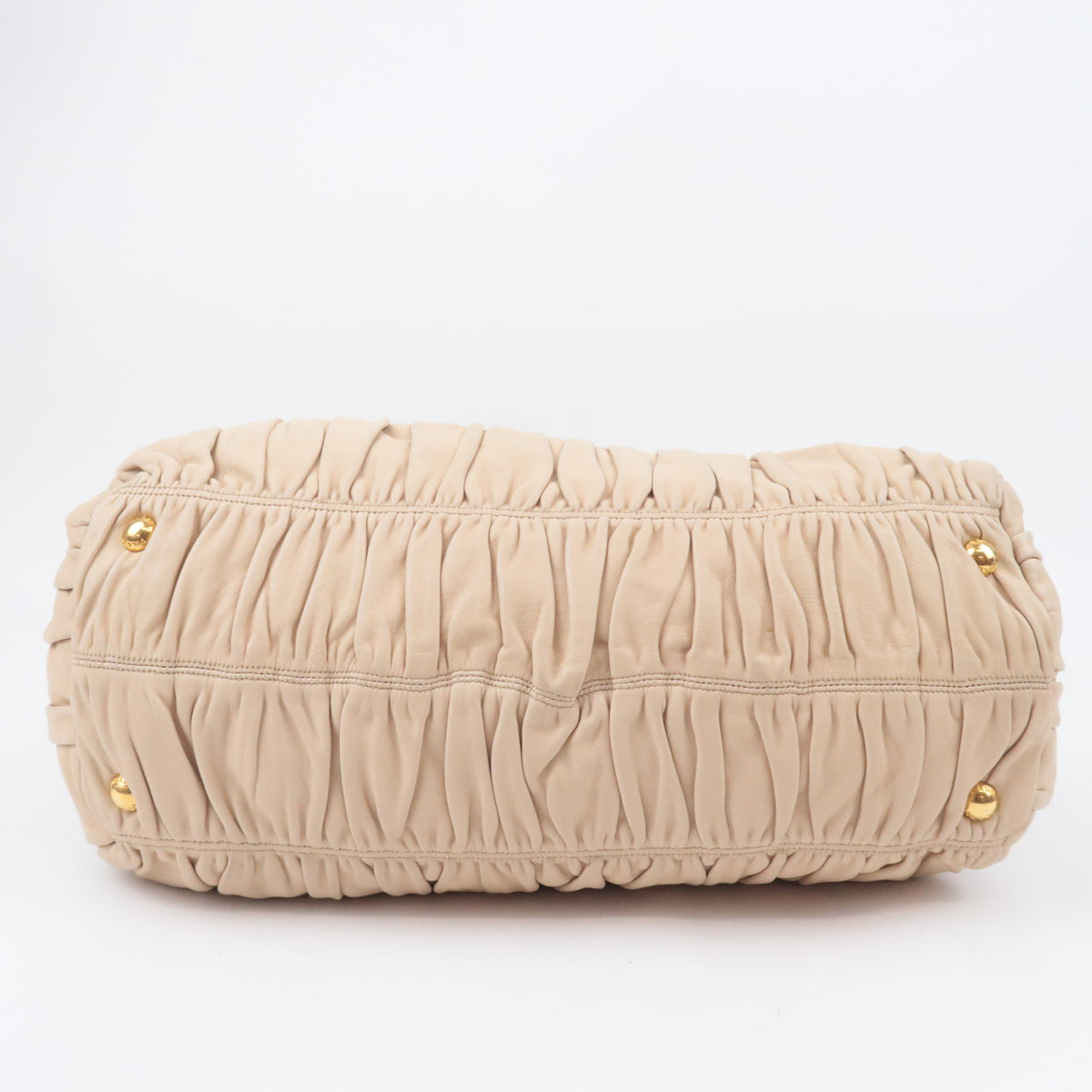 PRADA Gathered Leather 2Way Handbag Beige