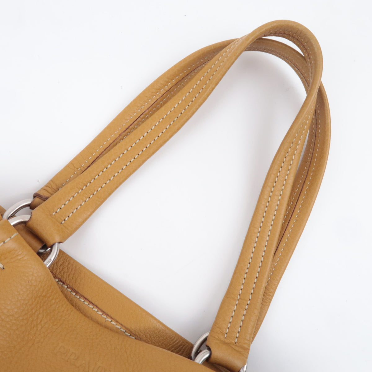 PRADA Leather Tote Bag Tan Brown BR2252