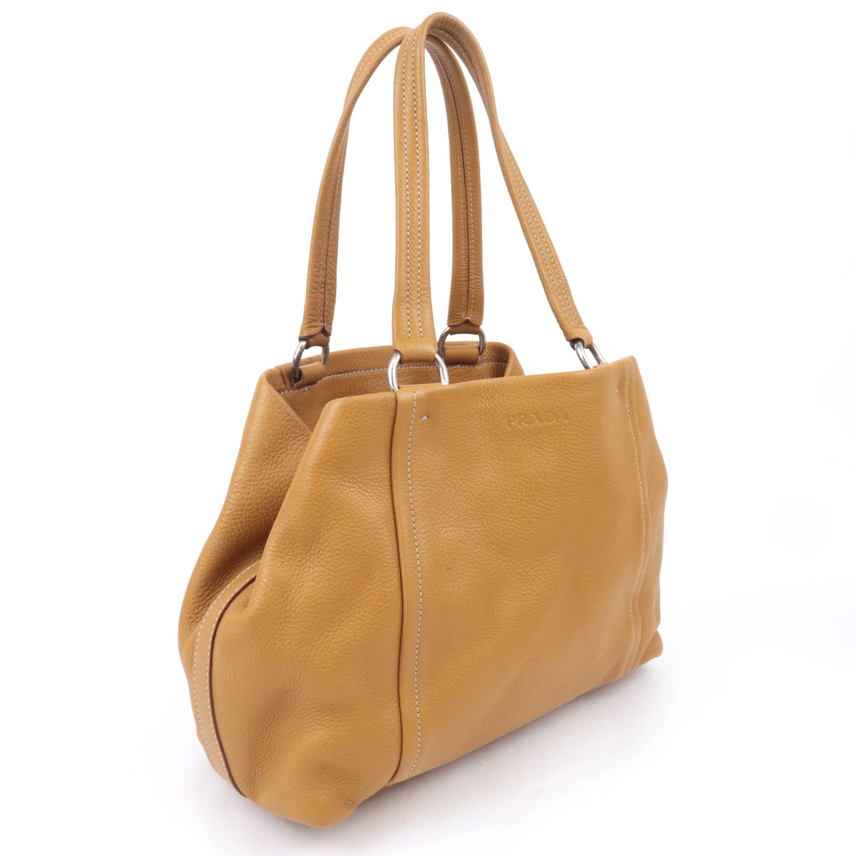 PRADA Leather Tote Bag Tan Brown BR2252