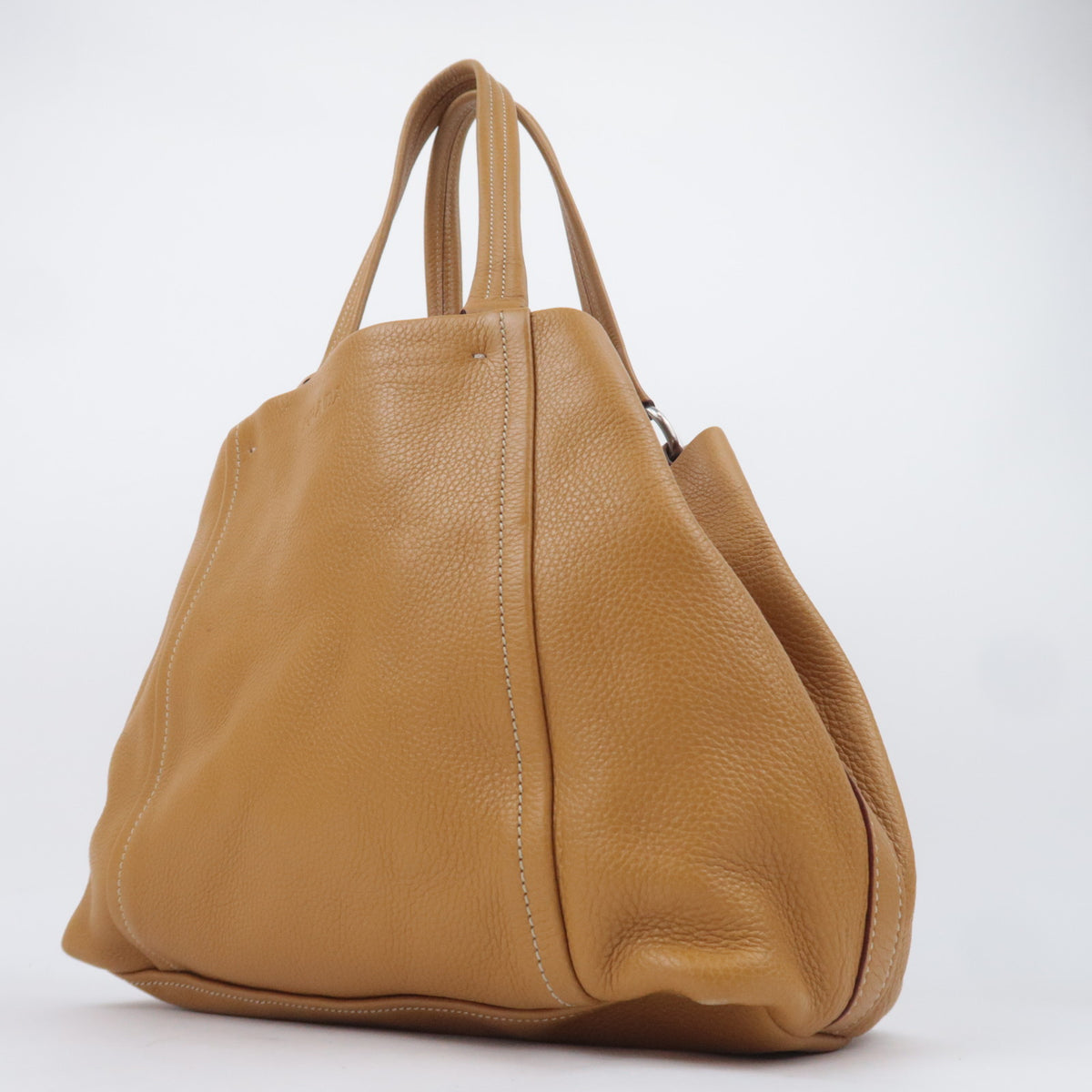 PRADA Leather Tote Bag Tan Brown BR2252