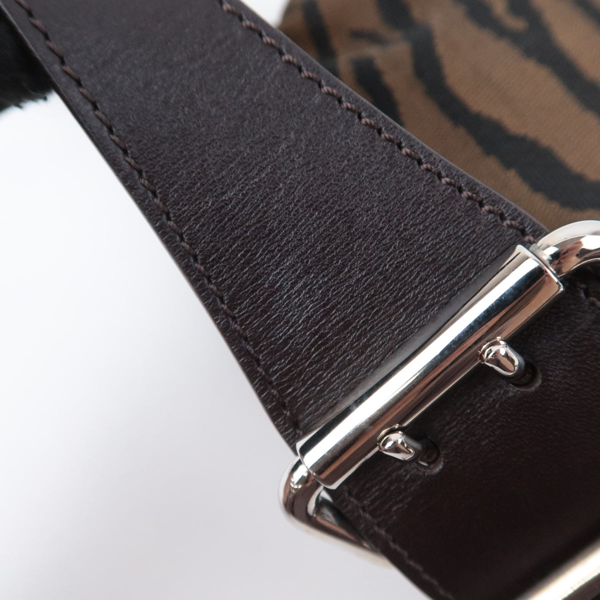 FENDI Zebra Print Canvas Saddle Shoulder Bag