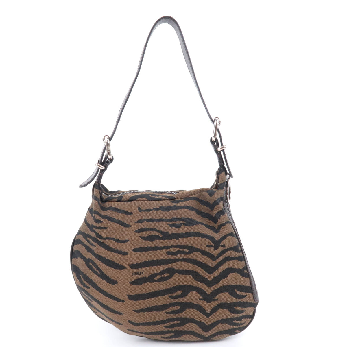 FENDI Zebra Print Canvas Saddle Shoulder Bag