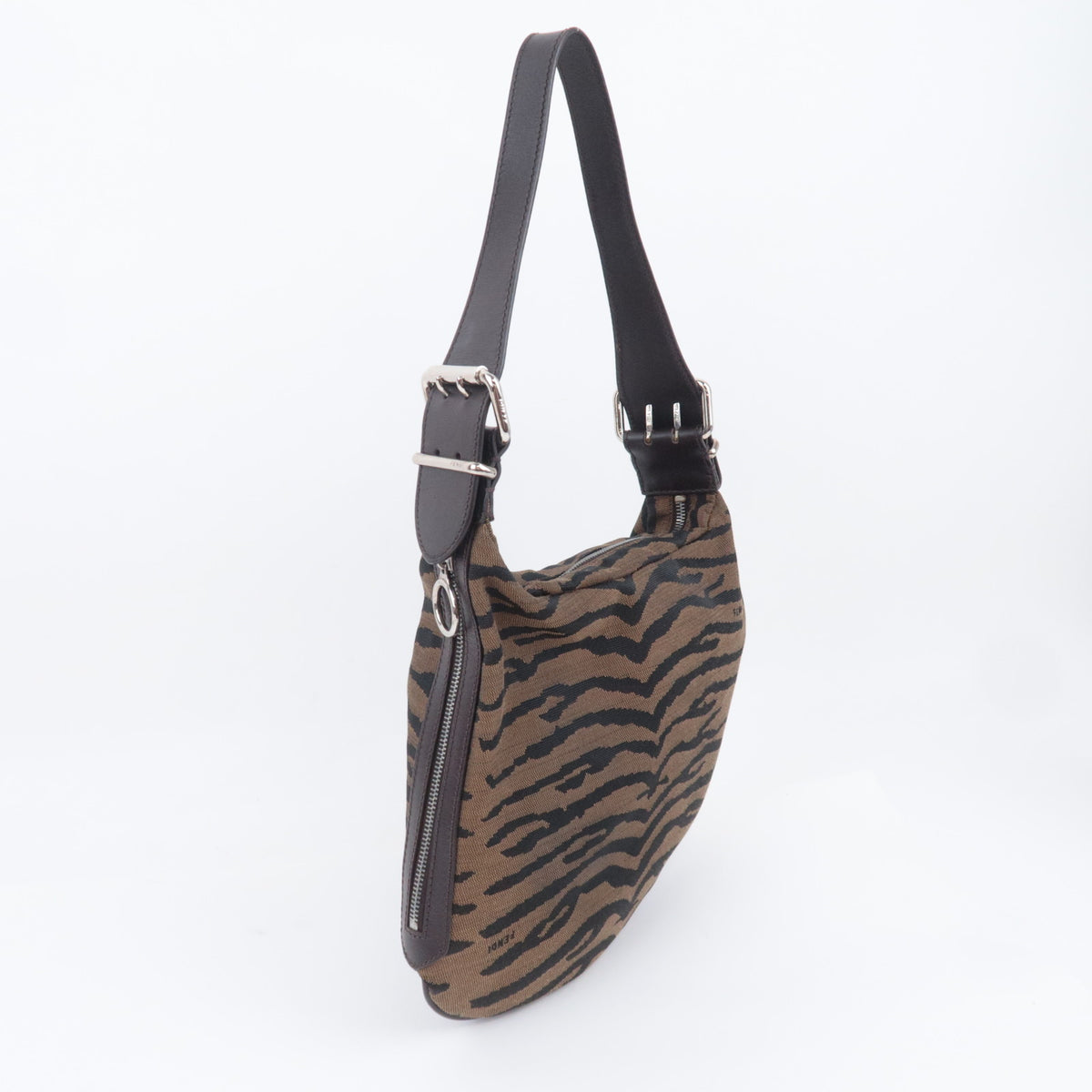 FENDI Zebra Print Canvas Saddle Shoulder Bag