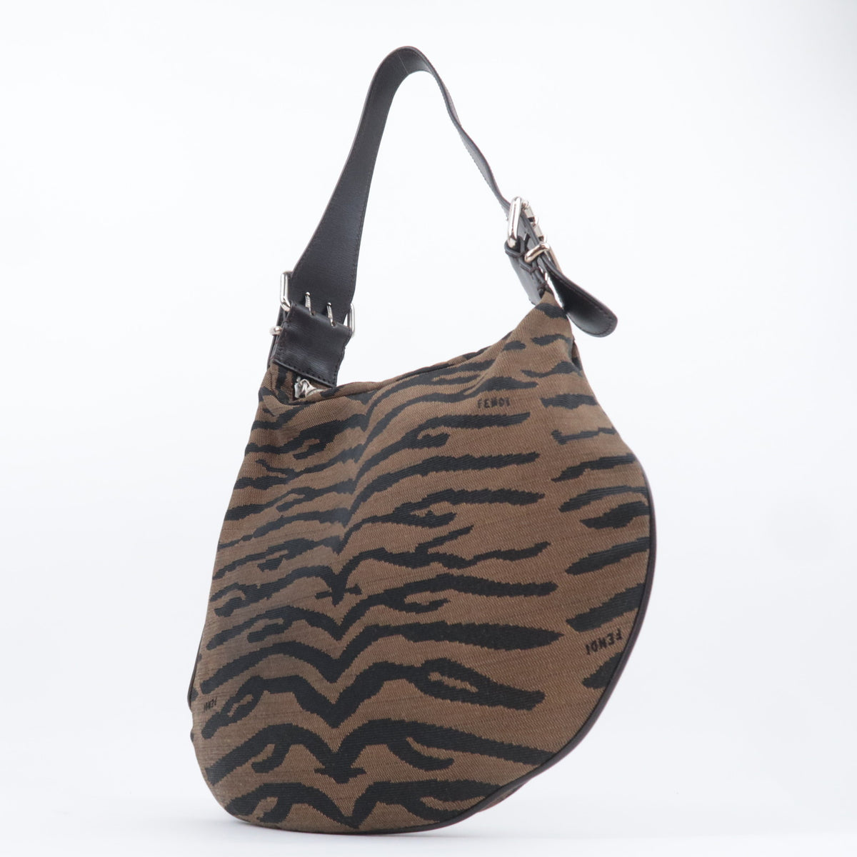 FENDI Zebra Print Canvas Saddle Shoulder Bag