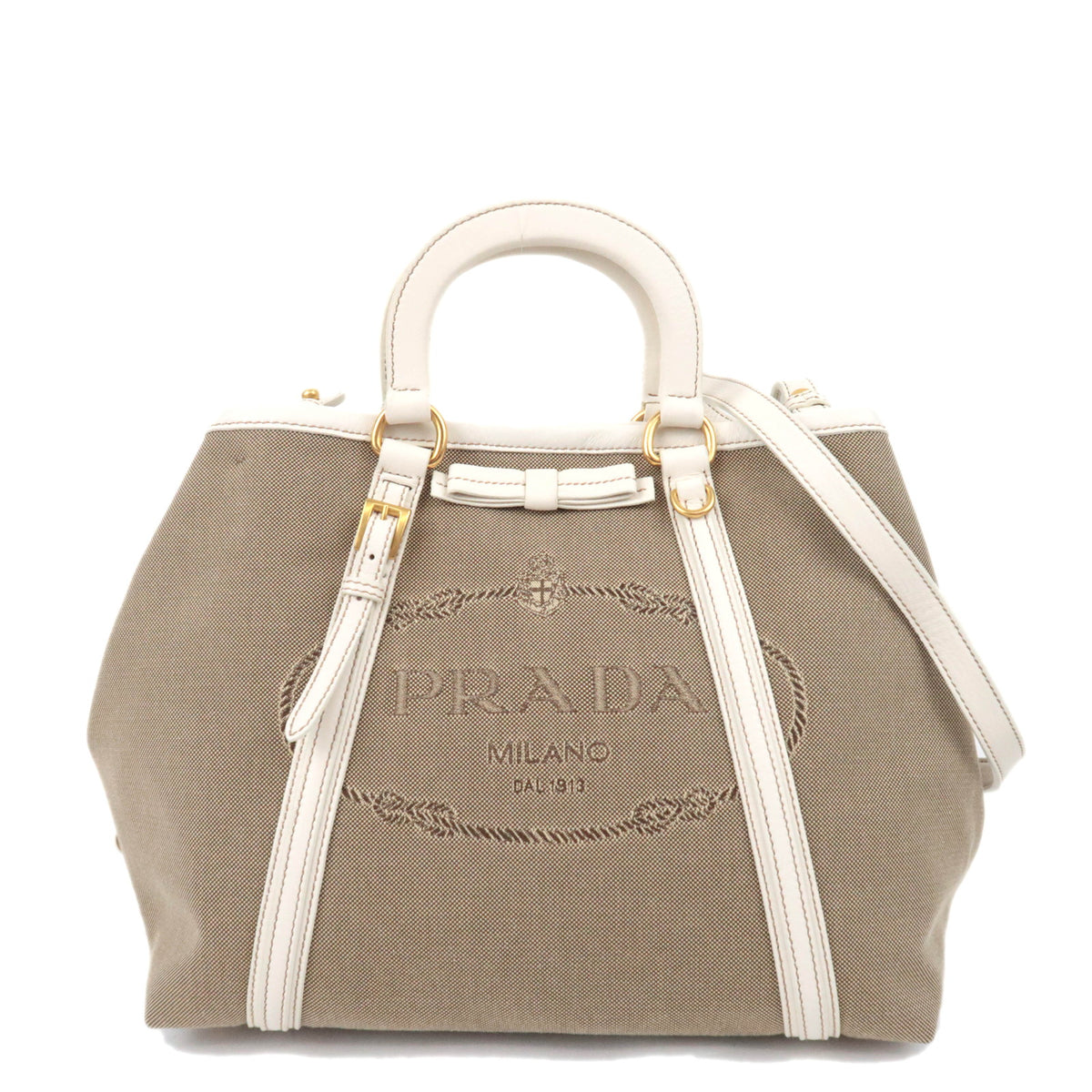 PRADA Logo Jacquard 2Way Handbag Beige BN167192783