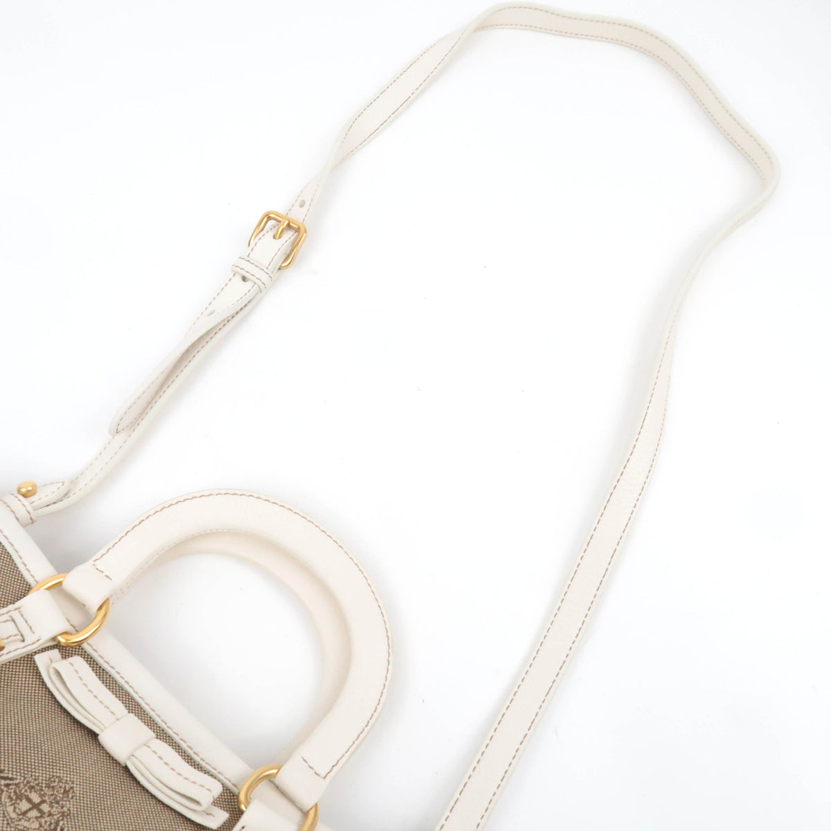 PRADA Logo Jacquard 2Way Handbag Beige BN1671