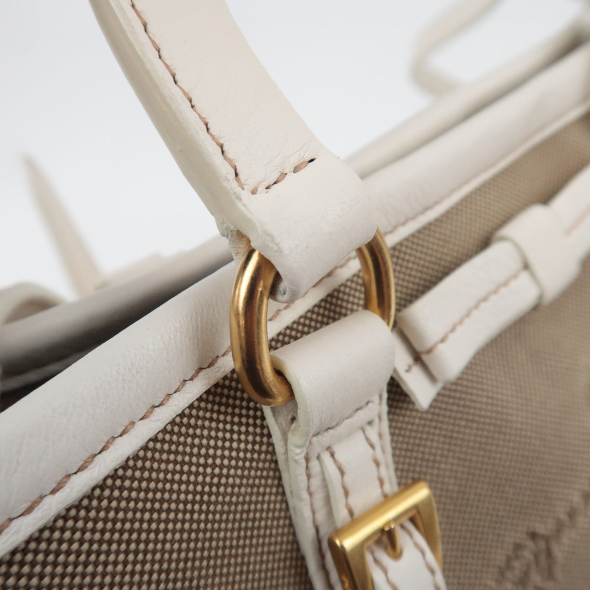 PRADA Logo Jacquard 2Way Handbag Beige BN1671