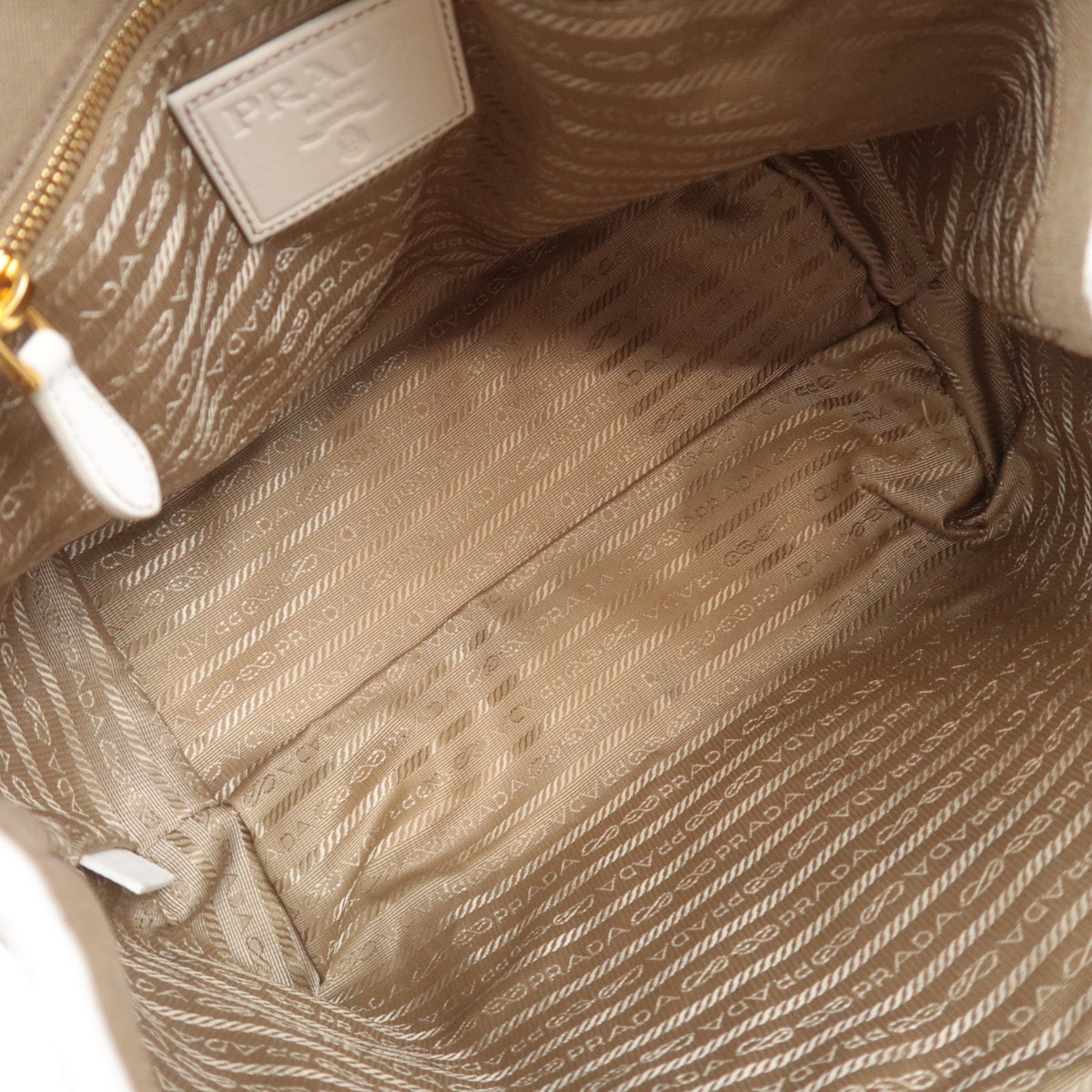 PRADA Logo Jacquard 2Way Handbag Beige BN1671