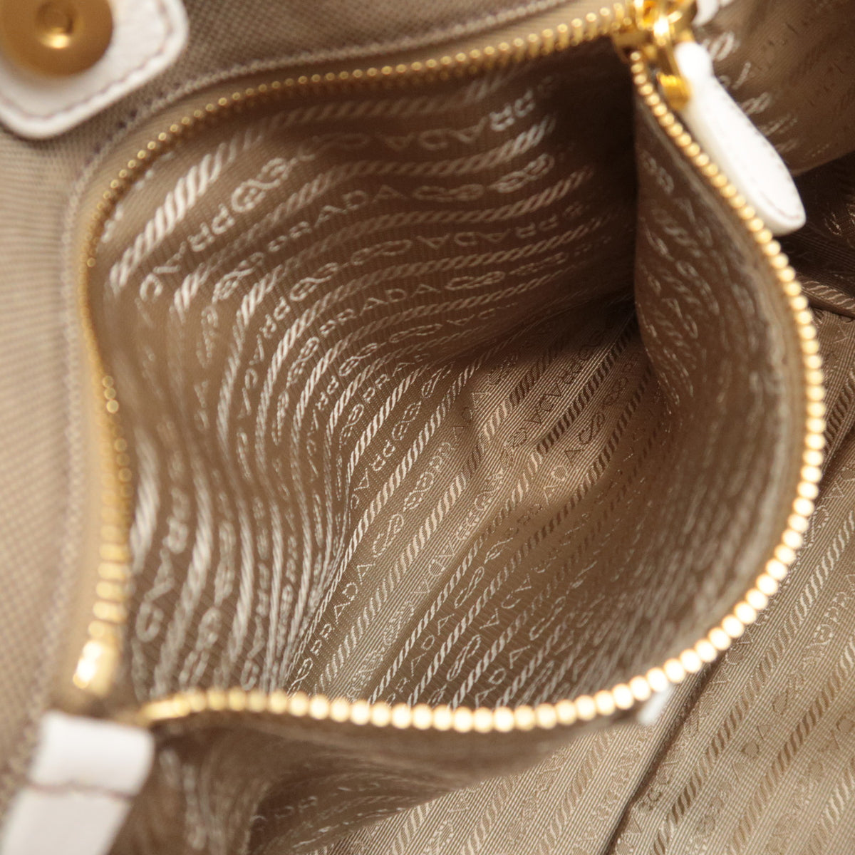 PRADA Logo Jacquard 2Way Handbag Beige BN1671