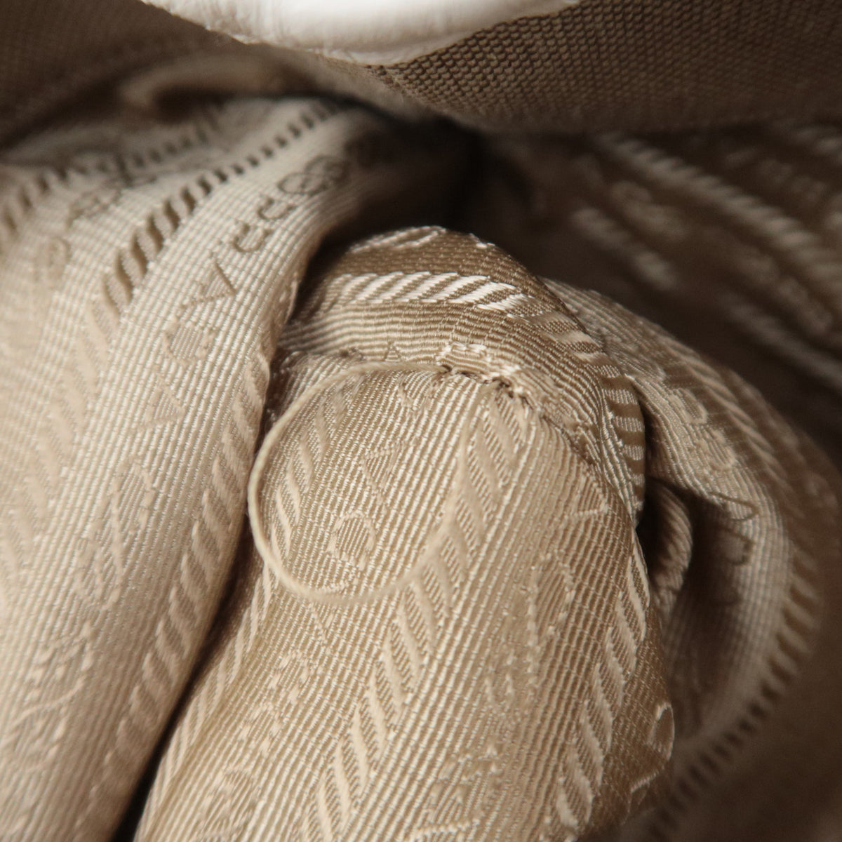 PRADA Logo Jacquard 2Way Handbag Beige BN1671
