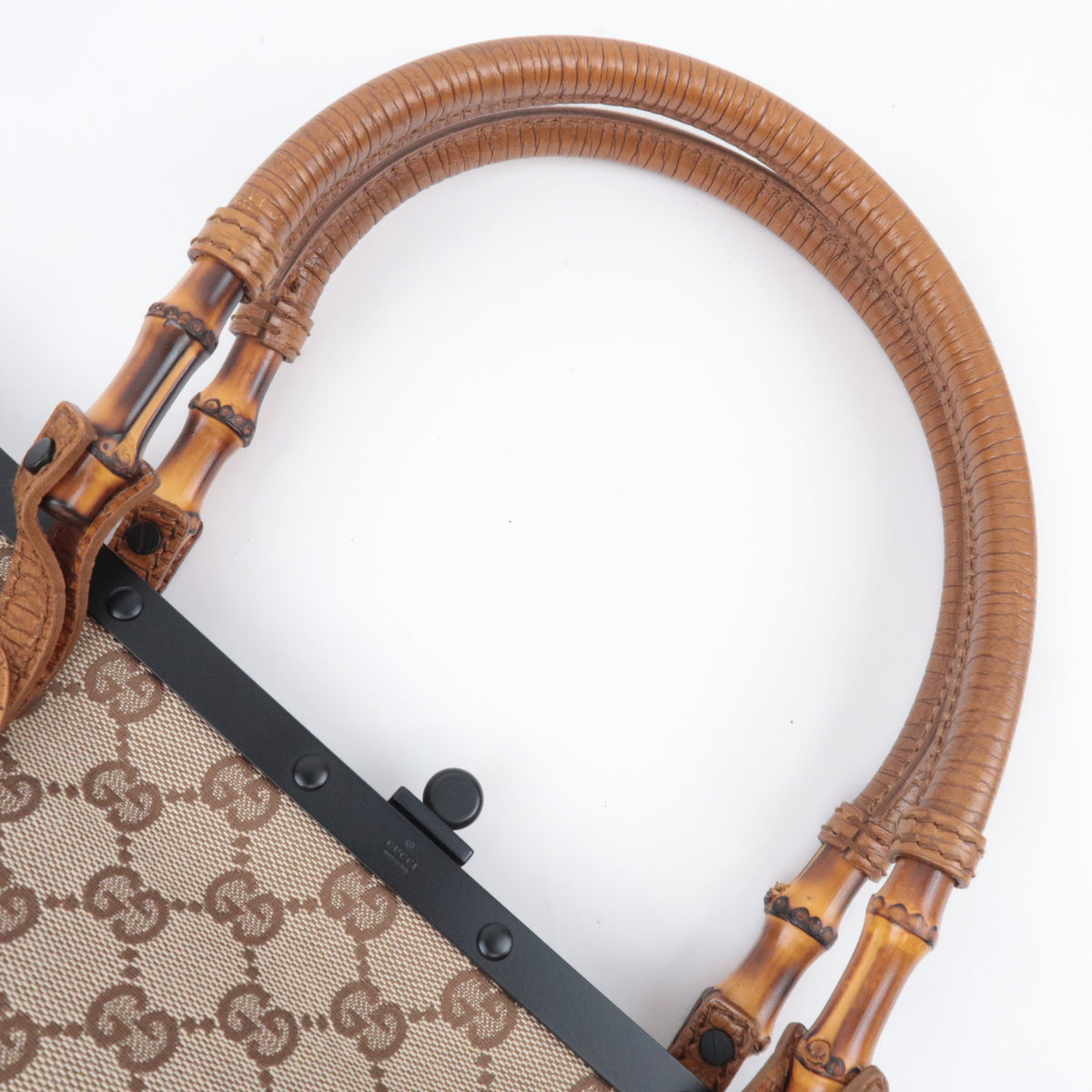 GUCCI GG Canvas Bamboo Handle Handbag 112174